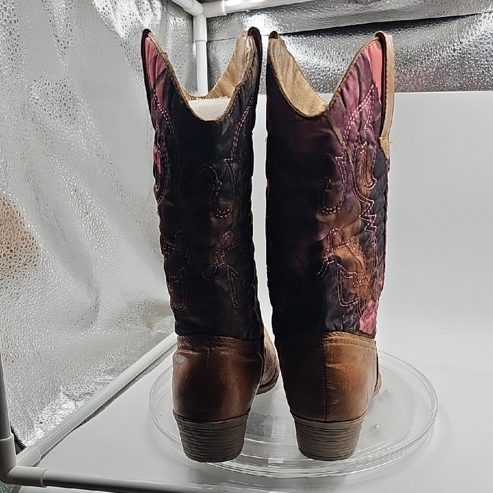 C Brown and Pink Women's Cowboy Boots 6.5 W YUMA CAMO - Picture 5 of 10